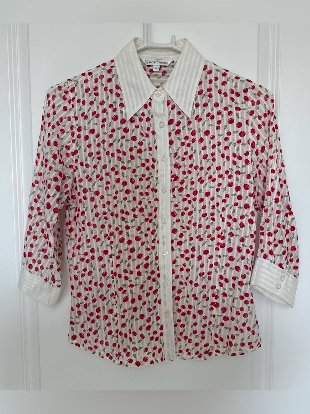 Cherry-Print Button-Up Blouse - White/Red